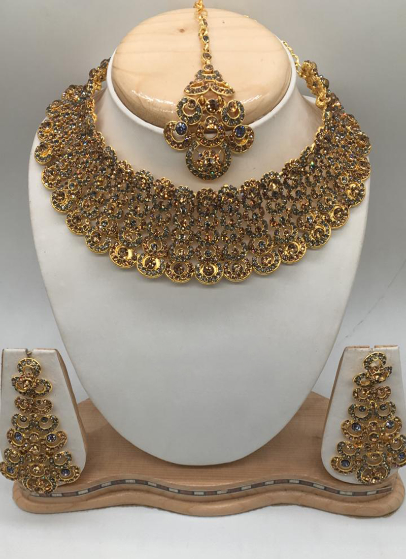 Buy Sky Blue Diamond Jali Design Necklace Set Online From Wholesale Salwar.